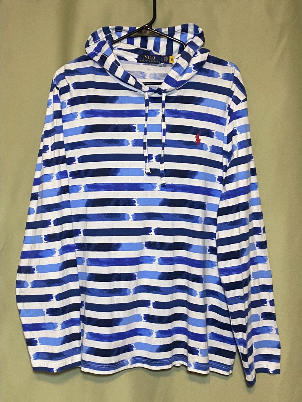 Polo Ralph Lauren Striped Jersey Hooded T-Shirt Broken Artist Striped Blue Men L